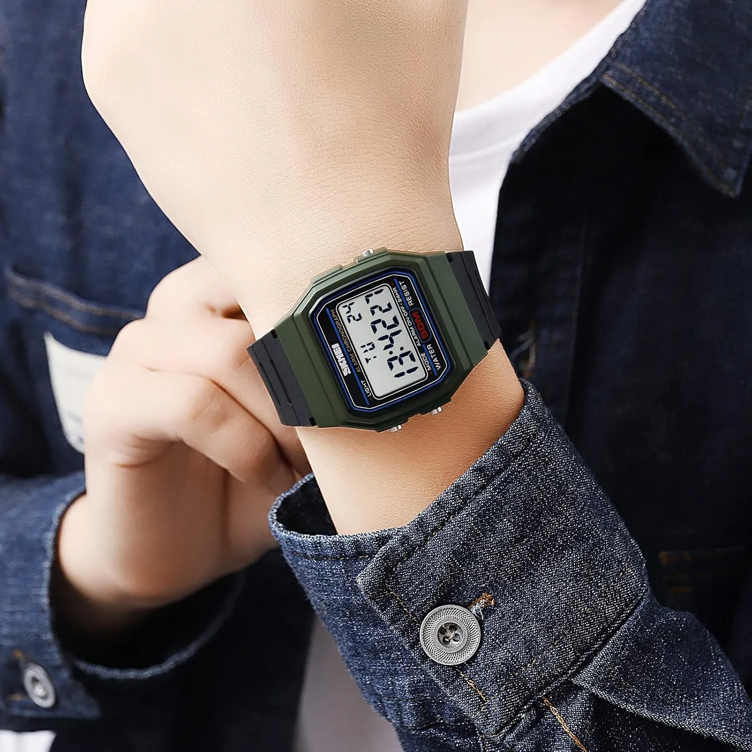 CARLIEN Men's Classic Casual Outdoor Waterproof Sports Watch Day Date Alarm Luminous Multi-Function Watch for Men Square Dial TPU Strap Digital Wristwatch