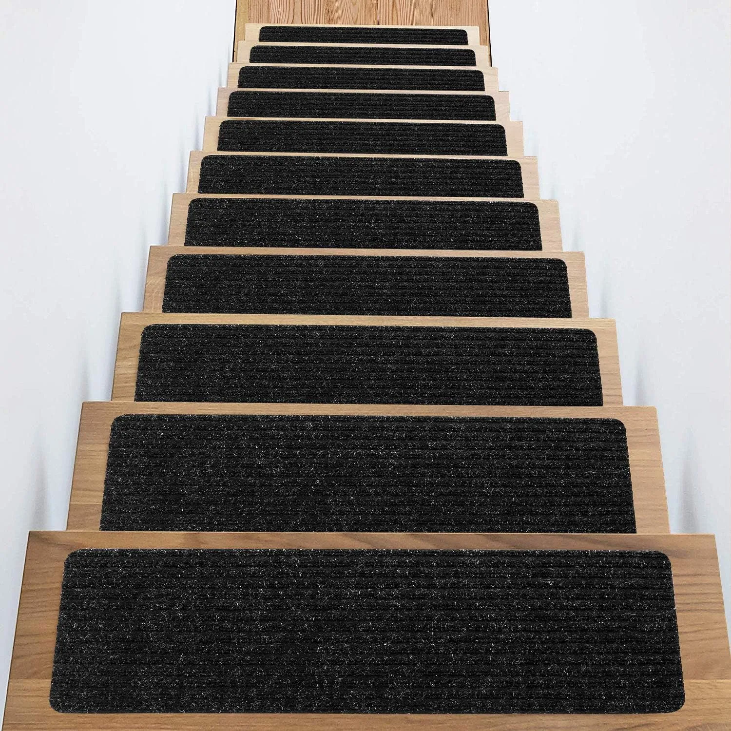 Carpet Stair Treads for Wooden Steps Non-Slip Indoor 16pcs 8x30inch Stair Treads Carpet Anti Slip for Dogs, Elders, Kids Stair Runners for Wooden Steps Stair Pads Mats Covers Pads, Black