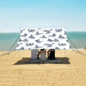 Cartoon Pigeon Pattern Beach Canopy Tent Anti-UV & Wind Resistant, Camping Sun Shelter Easy Setup Portable,Outdoor Shade Tents with Sandbags,Sand Shovels,Ground Pegs & Stability Poles