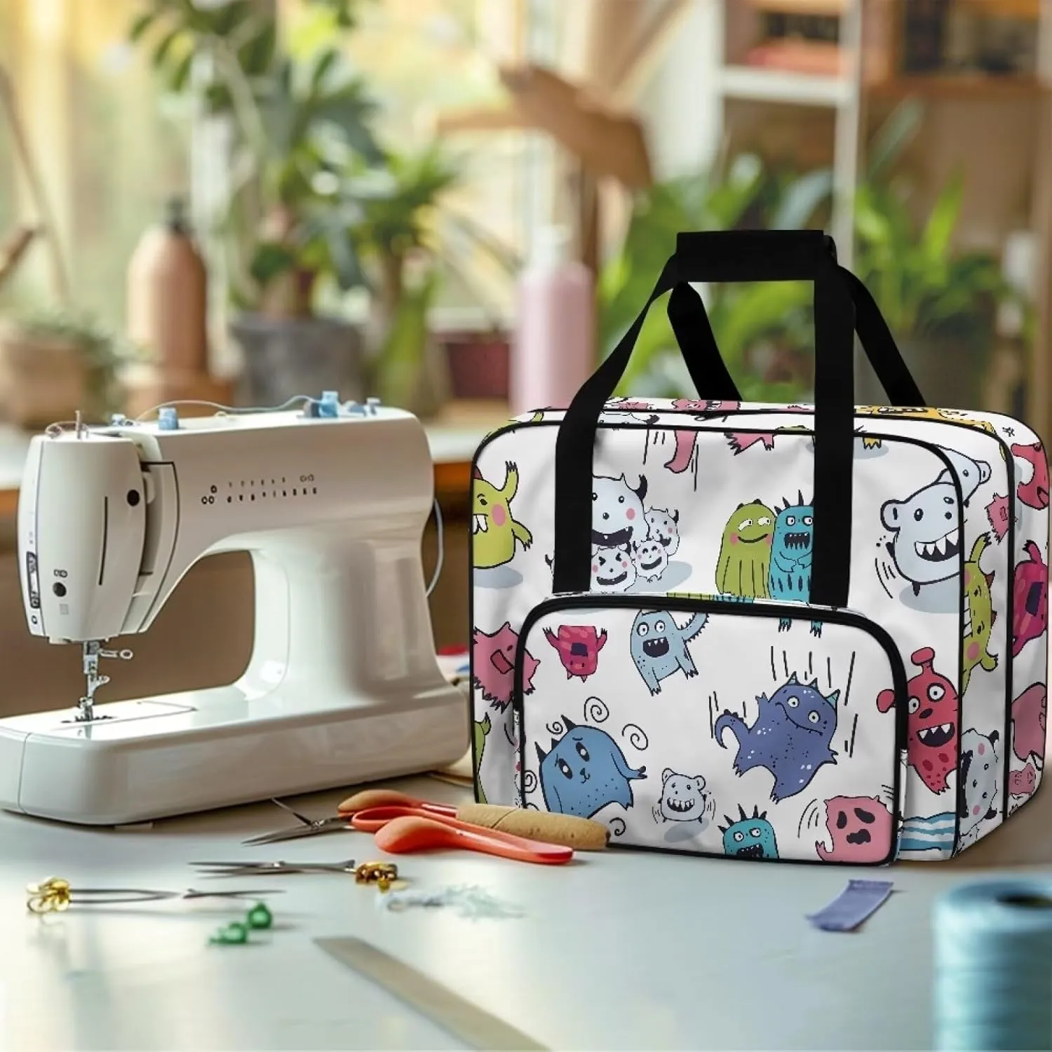 Cartoon Sewing Machine Case Cute Sewing Machine Sorting Bag Portable Padded Storage Cover Carrying Case with Pockets and Handles for All Machine Sweing Machine Case
