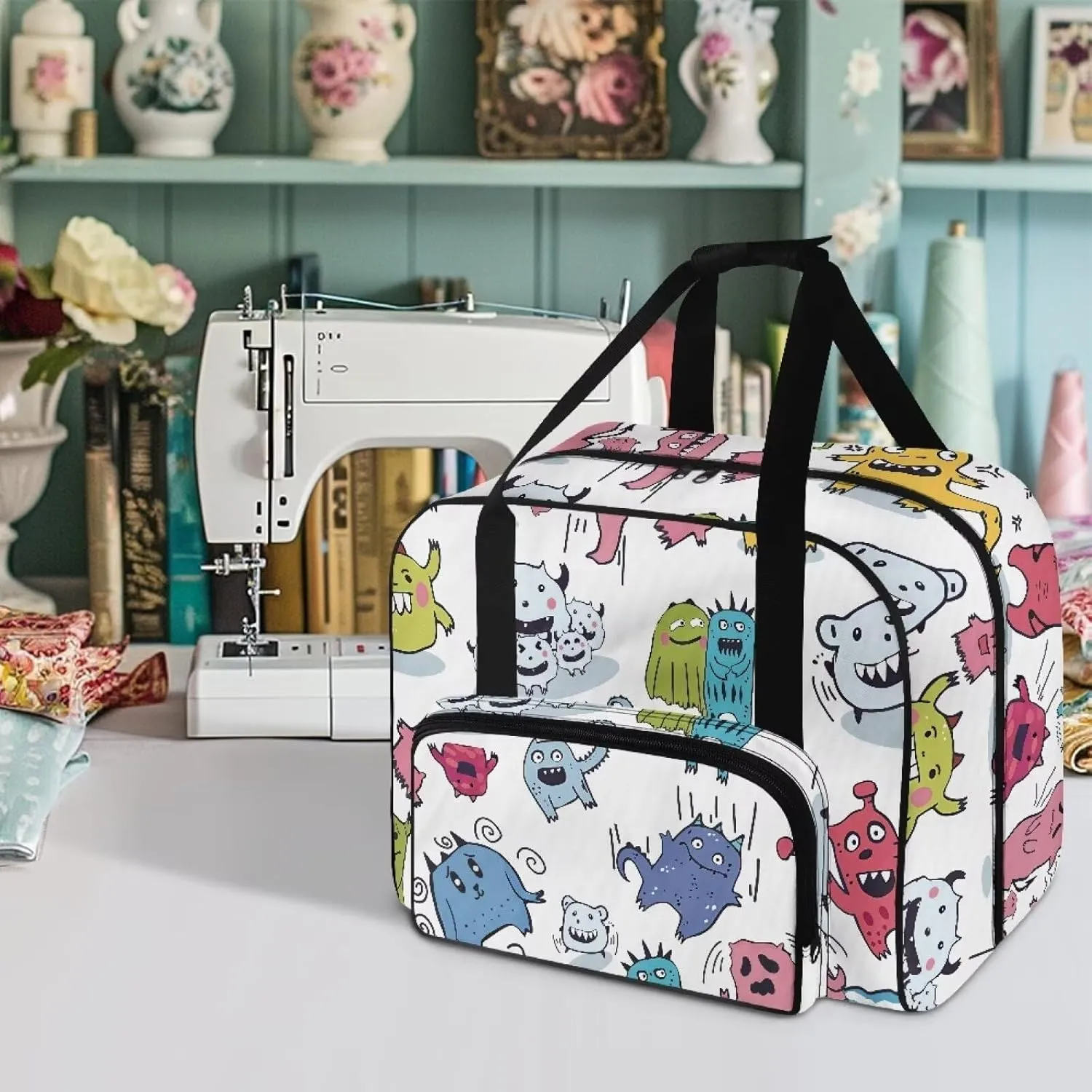 Cartoon Sewing Machine Case Cute Sewing Machine Sorting Bag Portable Padded Storage Cover Carrying Case with Pockets and Handles for All Machine Sweing Machine Case