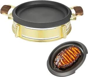 Cassette Grill Pan Non-stickAlloy Round Pan Hot Pot Oil Leaking Pan Camping BBQ(GD-SG,26cm)