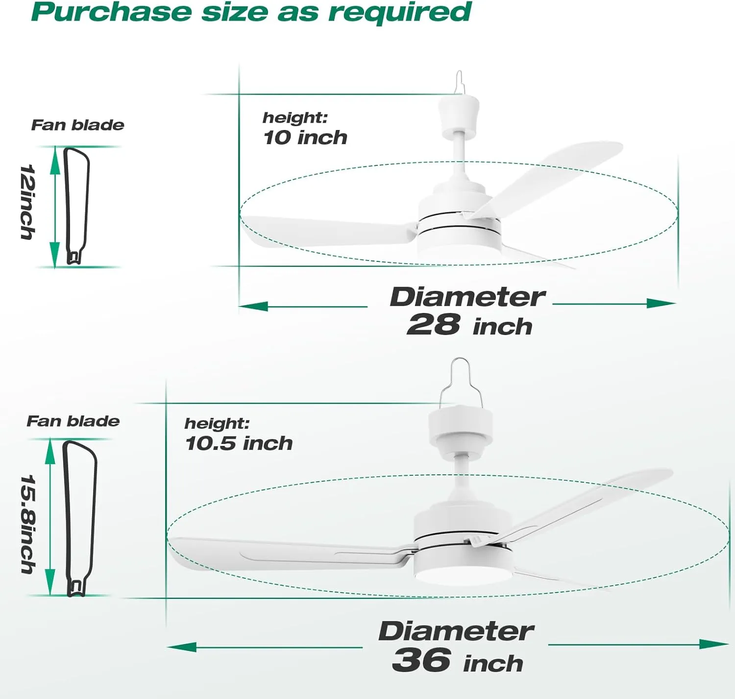 Ceiling Fans with Lights,36" LED Fan Light Hanging with Hook,Hook Type Ceiling Fan,Plug in Ceiling Fan Light,40W,3000-6500k,Remote Control,Portable Fan for Camping Bed,Patios,(White)