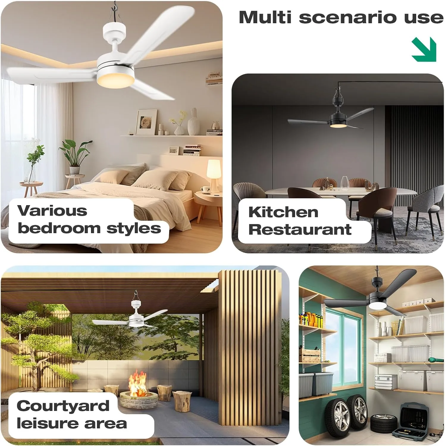 Ceiling Fans with Lights,36" LED Fan Light Hanging with Hook,Hook Type Ceiling Fan,Plug in Ceiling Fan Light,40W,3000-6500k,Remote Control,Portable Fan for Camping Bed,Patios,(White)