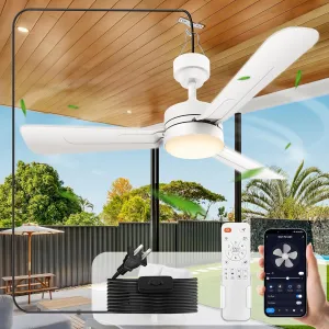 Ceiling Fans with Lights,36" LED Fan Light Hanging with Hook,Hook Type Ceiling Fan,Plug in Ceiling Fan Light,40W,3000-6500k,Remote Control,Portable Fan for Camping Bed,Patios,(White)