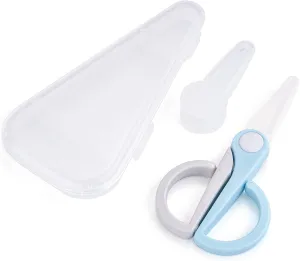 Ceramic Scissors for Baby Food Cutting, Safety Healthy BPA Free Toddler Feeding Shears with Protective Blade Cover and Portable Travel Case-Blue/Grey
