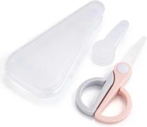 Ceramic Scissors for Baby Food Cutting, Safety Healthy BPA Free Toddler Feeding Shears with Protective Blade Cover and Portable Travel Case-Pink/Grey