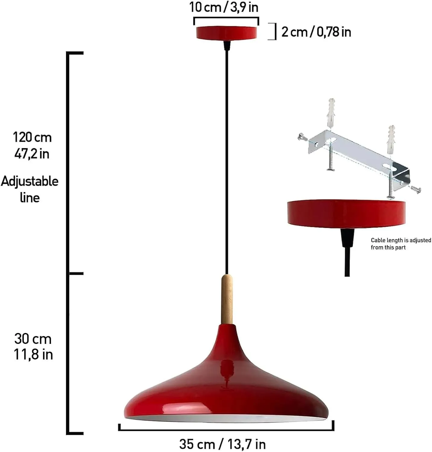 Champion Red Nordic Modern Pendant Light Fixtures Wood 13.7" Hanging Lamp Living Room Wood E26, Dining Room Light Fixture, Pendant Light Kitchen Island Lamp Modern Pendant Hanging Light