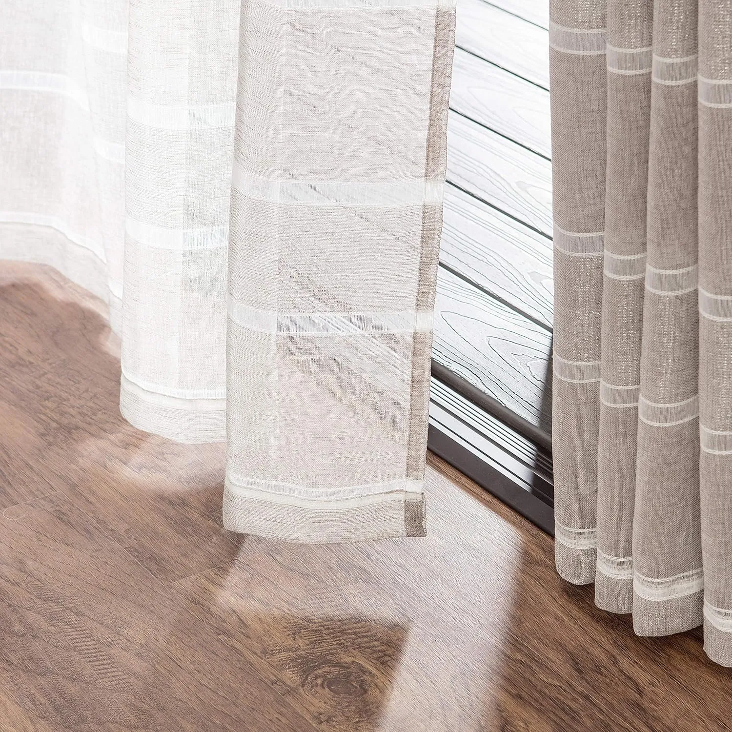 Chanasya Premium 2-Panel Faux Linen Shimmer Textured Sheer Curtain Panels - for Windows Living Room Bedroom Office - Translucent Window Drapes for Home- 52 x 96 Inches Long - Taupe