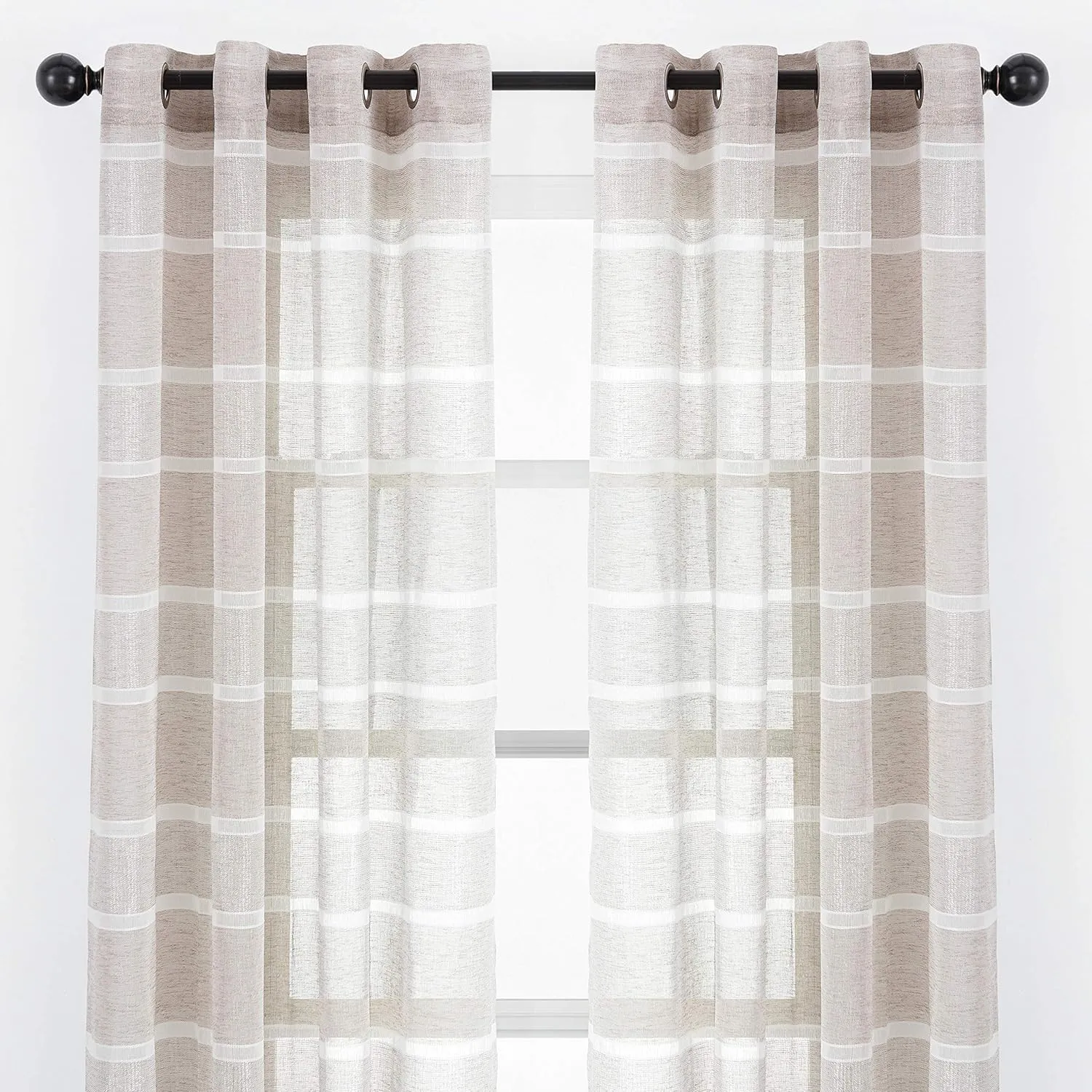 Chanasya Premium 2-Panel Faux Linen Shimmer Textured Sheer Curtain Panels - for Windows Living Room Bedroom Office - Translucent Window Drapes for Home- 52 x 96 Inches Long - Taupe