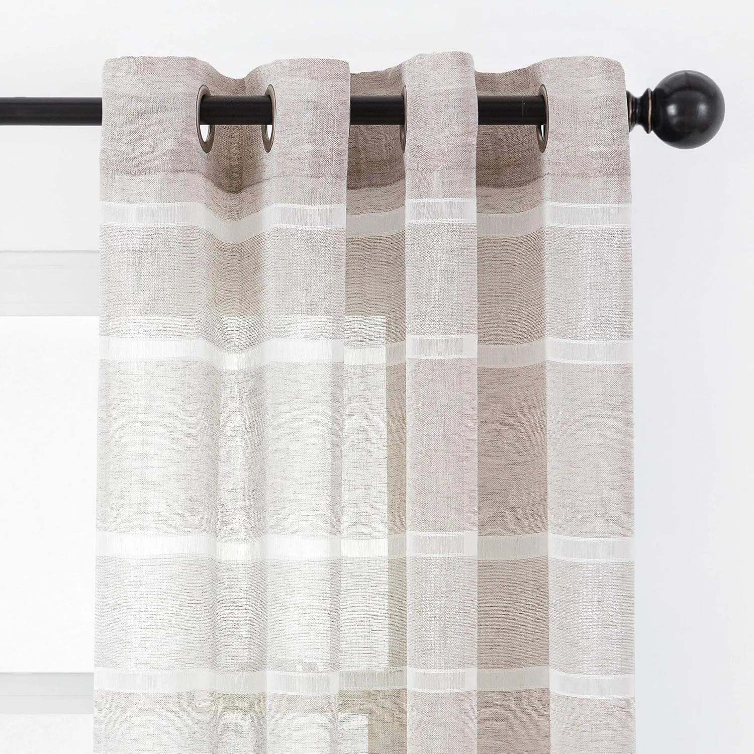 Chanasya Premium 2-Panel Faux Linen Shimmer Textured Sheer Curtain Panels - for Windows Living Room Bedroom Office - Translucent Window Drapes for Home- 52 x 96 Inches Long - Taupe