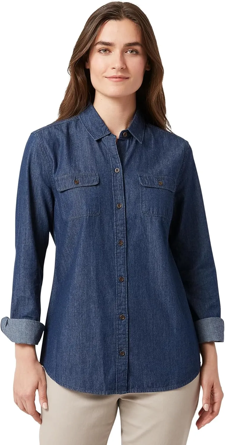 Chaps Women's Chambray Shirt - Denim Button Down Blouse - Casual Long Sleeve Jean Shirt for Women (S-XXL)