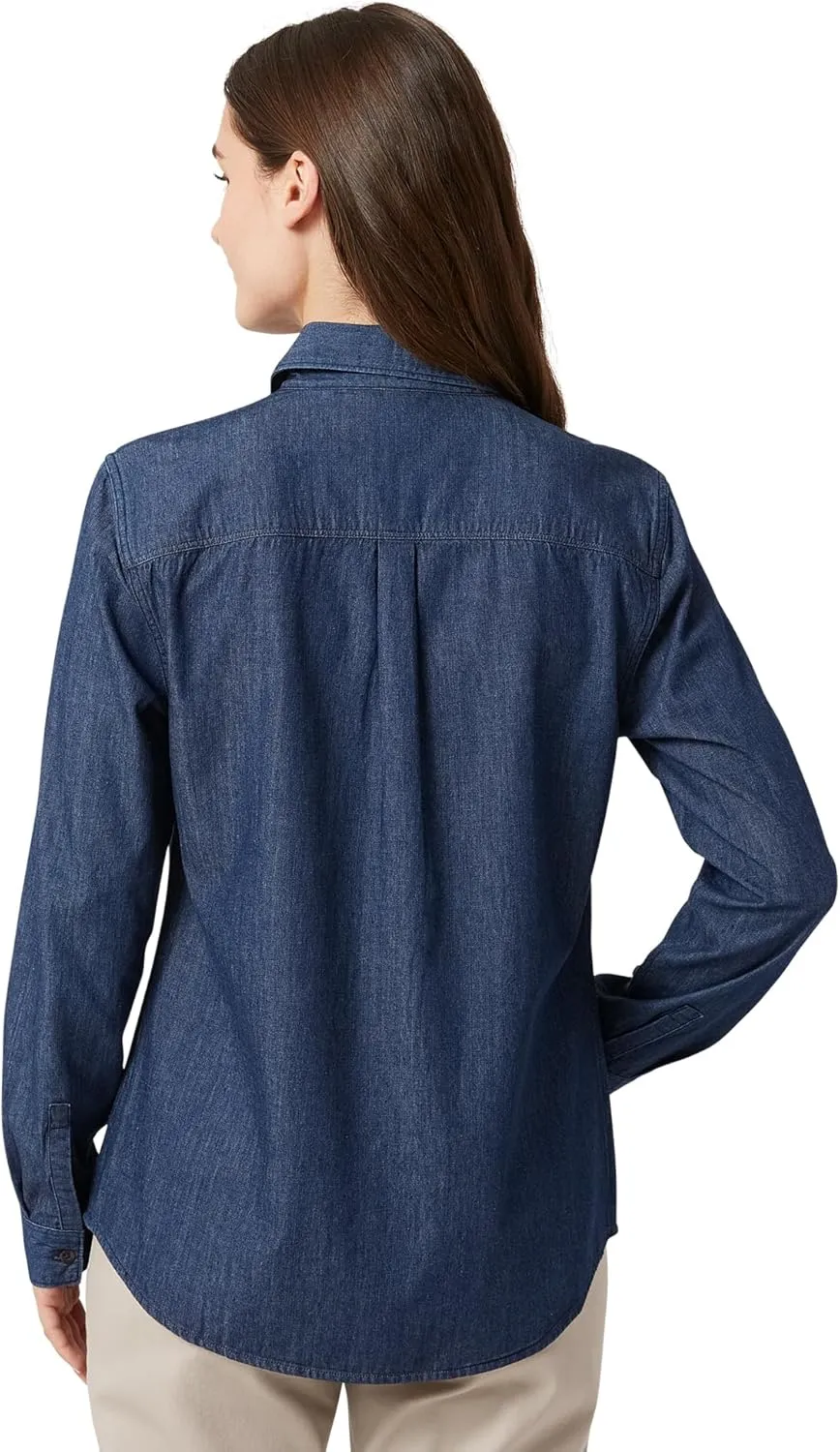 Chaps Women's Chambray Shirt - Denim Button Down Blouse - Casual Long Sleeve Jean Shirt for Women (S-XXL)