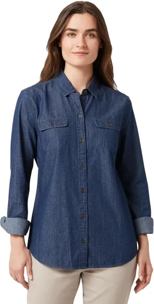 Chaps Women's Chambray Shirt - Denim Button Down Blouse - Casual Long Sleeve Jean Shirt for Women (S-XXL)
