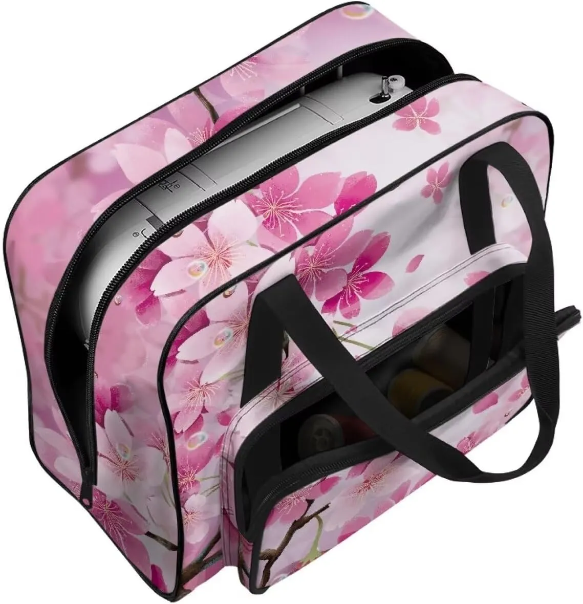 Cherry Blossom Sewing Machine Carrying Case Portable Sewing Machine Bag Large Capacity Padded Storage Dust Cover with Pockets for Sewing Machine Gift for Mom