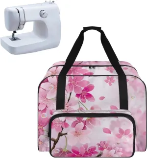 Cherry Blossom Sewing Machine Carrying Case Portable Sewing Machine Bag Large Capacity Padded Storage Dust Cover with Pockets for Sewing Machine Gift for Mom