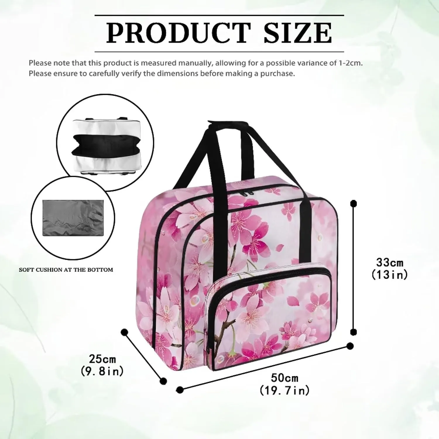 Cherry Blossom Sewing Machine Carrying Case Portable Sewing Machine Bag Large Capacity Padded Storage Dust Cover with Pockets for Sewing Machine Gift for Mom