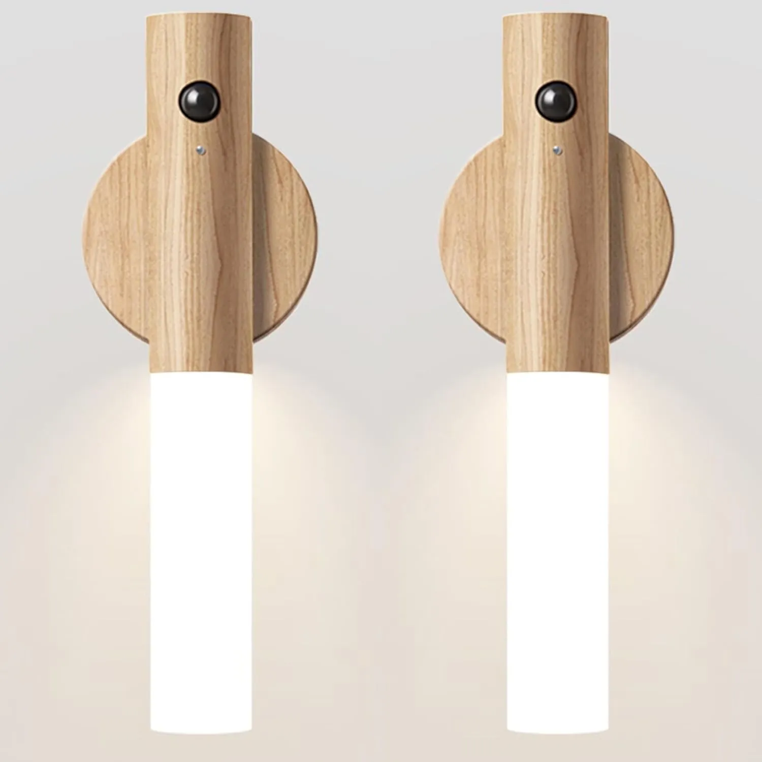 Chilvane Motion Sensor Light Indoor Night Light Wall Sconce Wooden Rechargeable Portable Magnetic Battery Operated LED Night Light for Kids Bathroom Toliet Light Closet Bedroom,White Ash Wood Pack 2