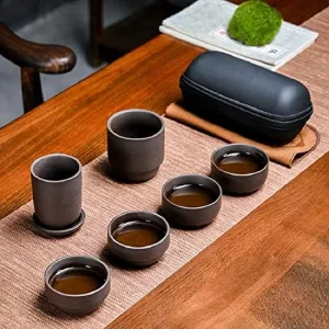 Chinese Portable Tea Set – Clay Porcelain Teapot Teacups Traditional Style Kungfu Teapot with Travel Bag
