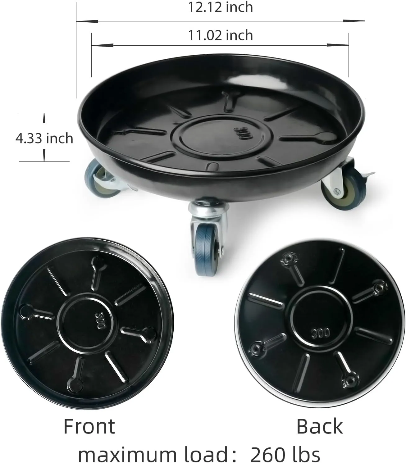 Choclaif Plant Caddy with Wheels,2 Pack Black Heavy Duty Plant Stand with Universal Wheels,Round Pot Trolley for Indoor Outdoor (12)
