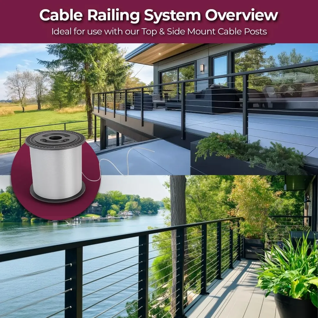 CHR 1000 ft 1/8" T316 Stainless Steel Cable for Indoor Outdoor Railing System - 7x7 Strands Wire Rope for Deck, Aircraft, Cable Kit - Steel Wire for Railing