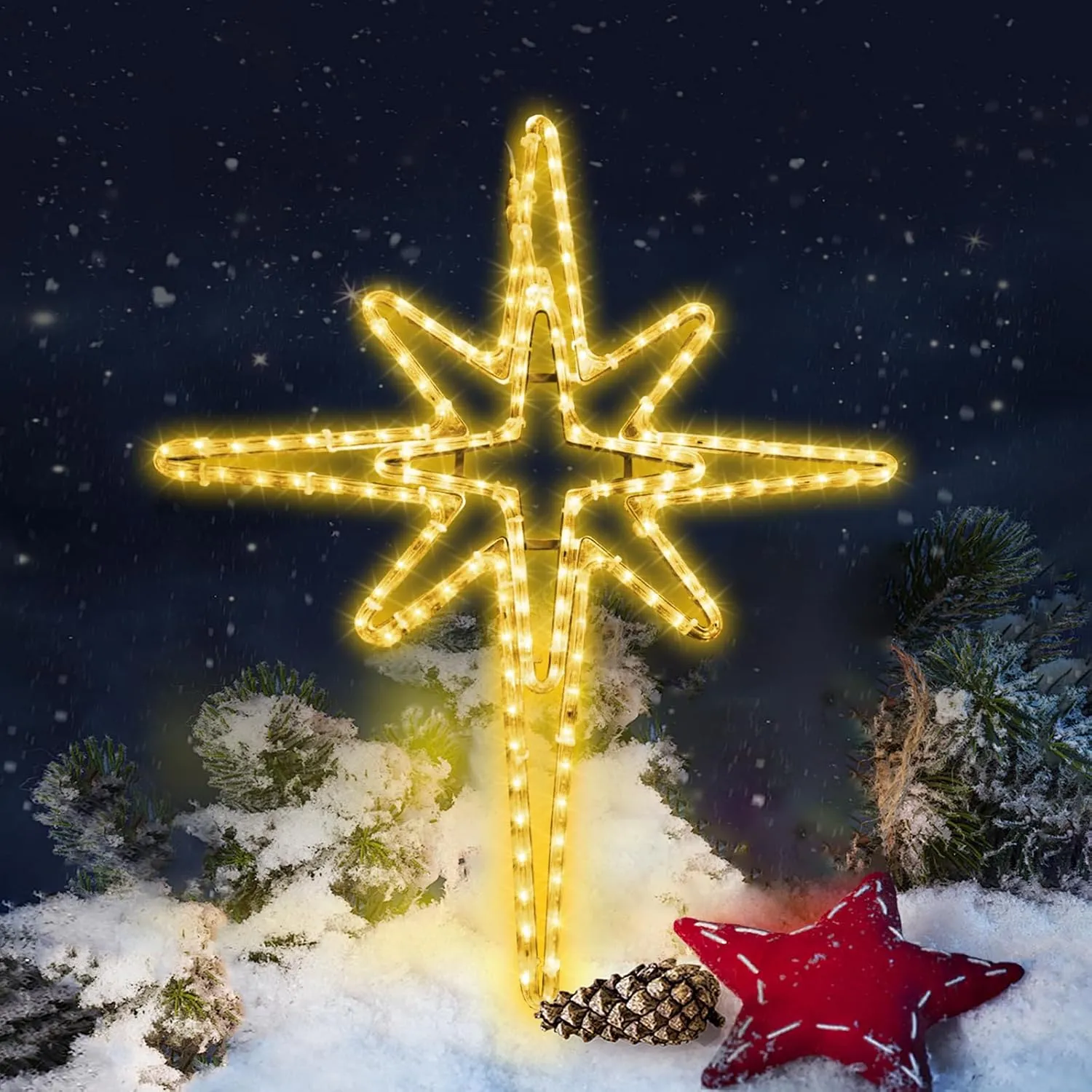 Christmas Lights Bethlehem LED Star Door Window Porch Wall Decoration Party Light Hanging Lights(28" Warm White Light)