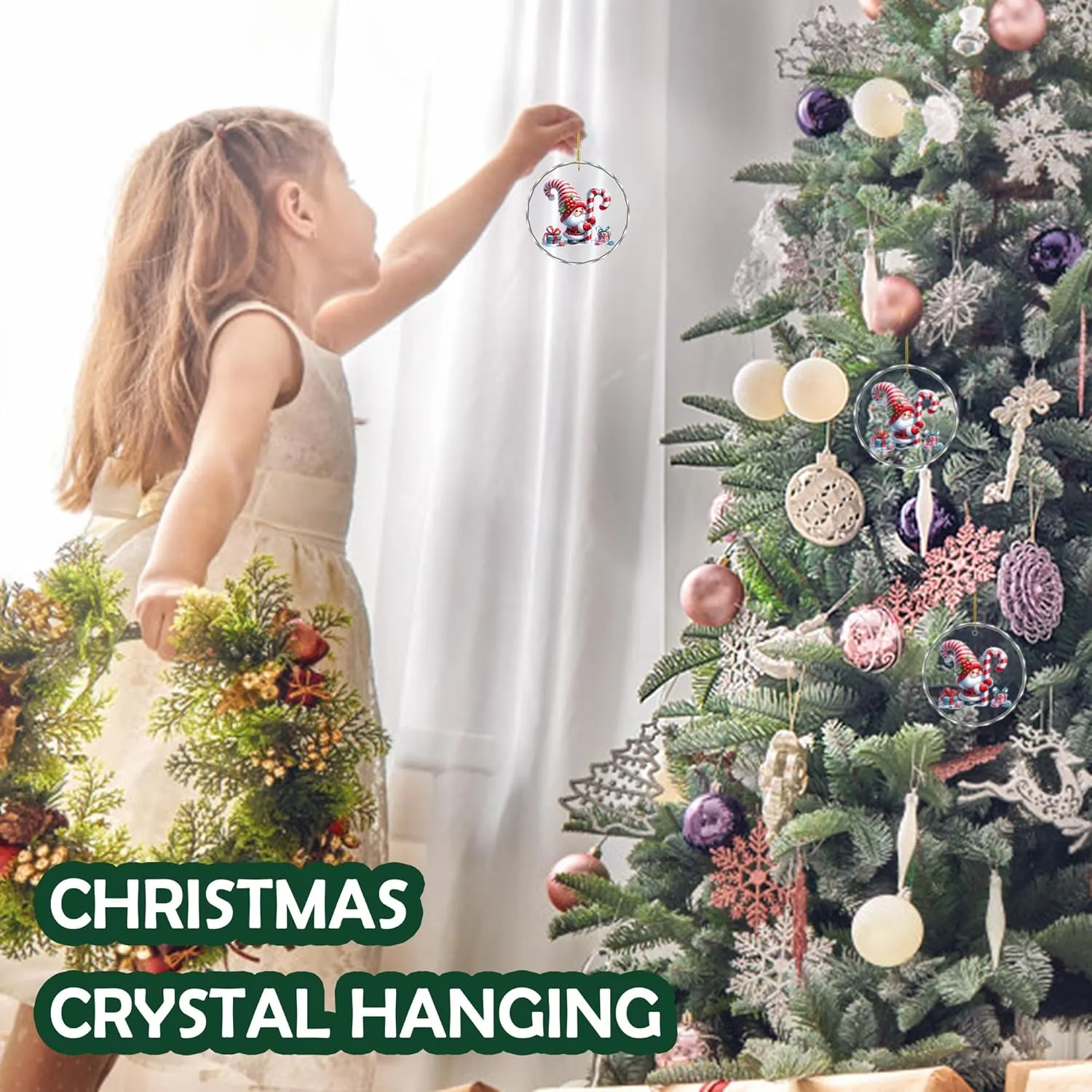 Christmas Tree Decorations - Hanging Gnome Ornaments, Snowman Ornaments, Crystal Souvenirs, Decor Accents Gift Idea