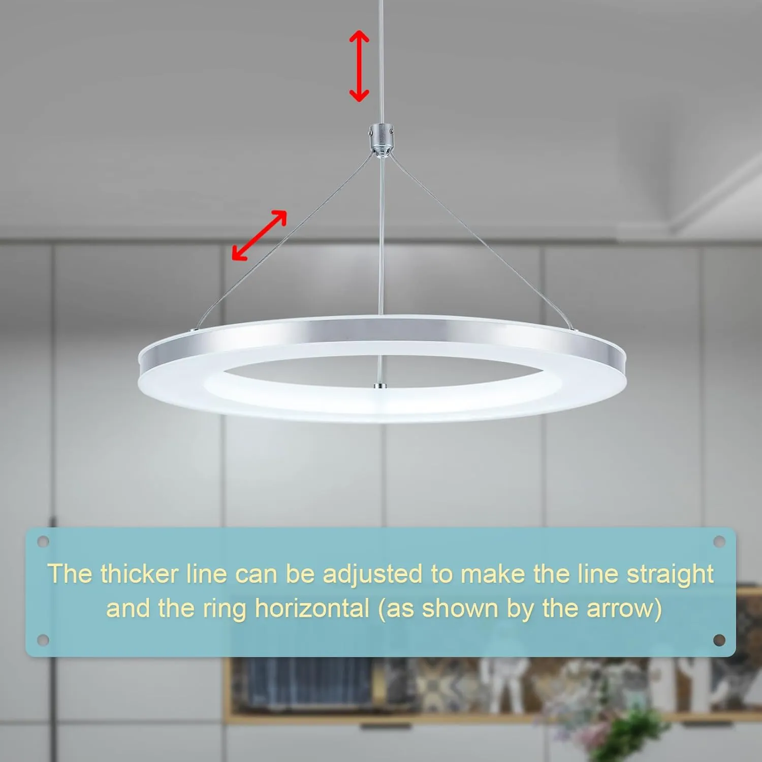 CHYING LED Pendant Lights Modern Pendant Lighting 6500k Cool White Adjustable Height Silver Ring Hanging Ceiling Lamps for Kitchen Island Dining Room Living Room Bedroom Hallway