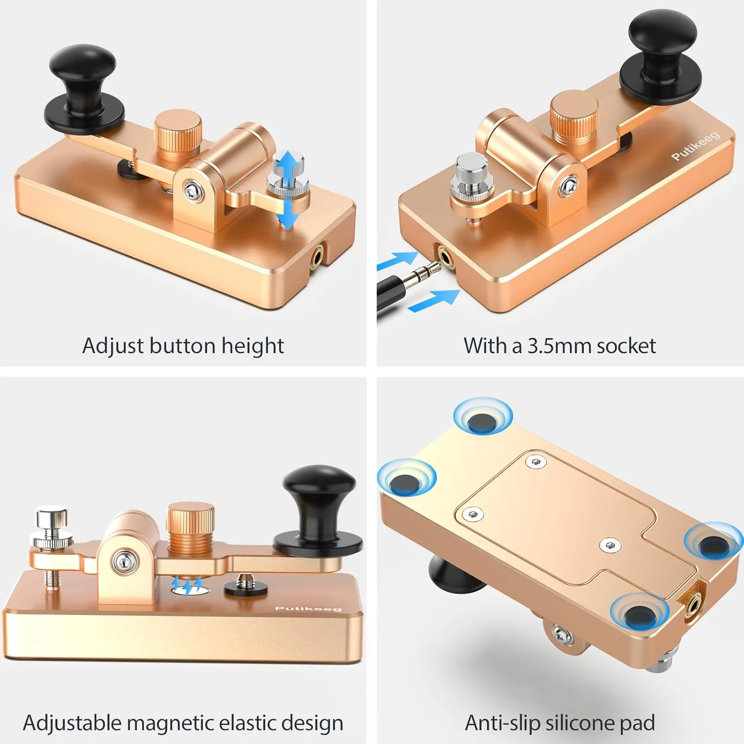 Classical Morse Mini Code Key Morse Code Paddle Key Aluminum Alloy Mini-Key Morse CW Portable Key Morse Practice Key Gold