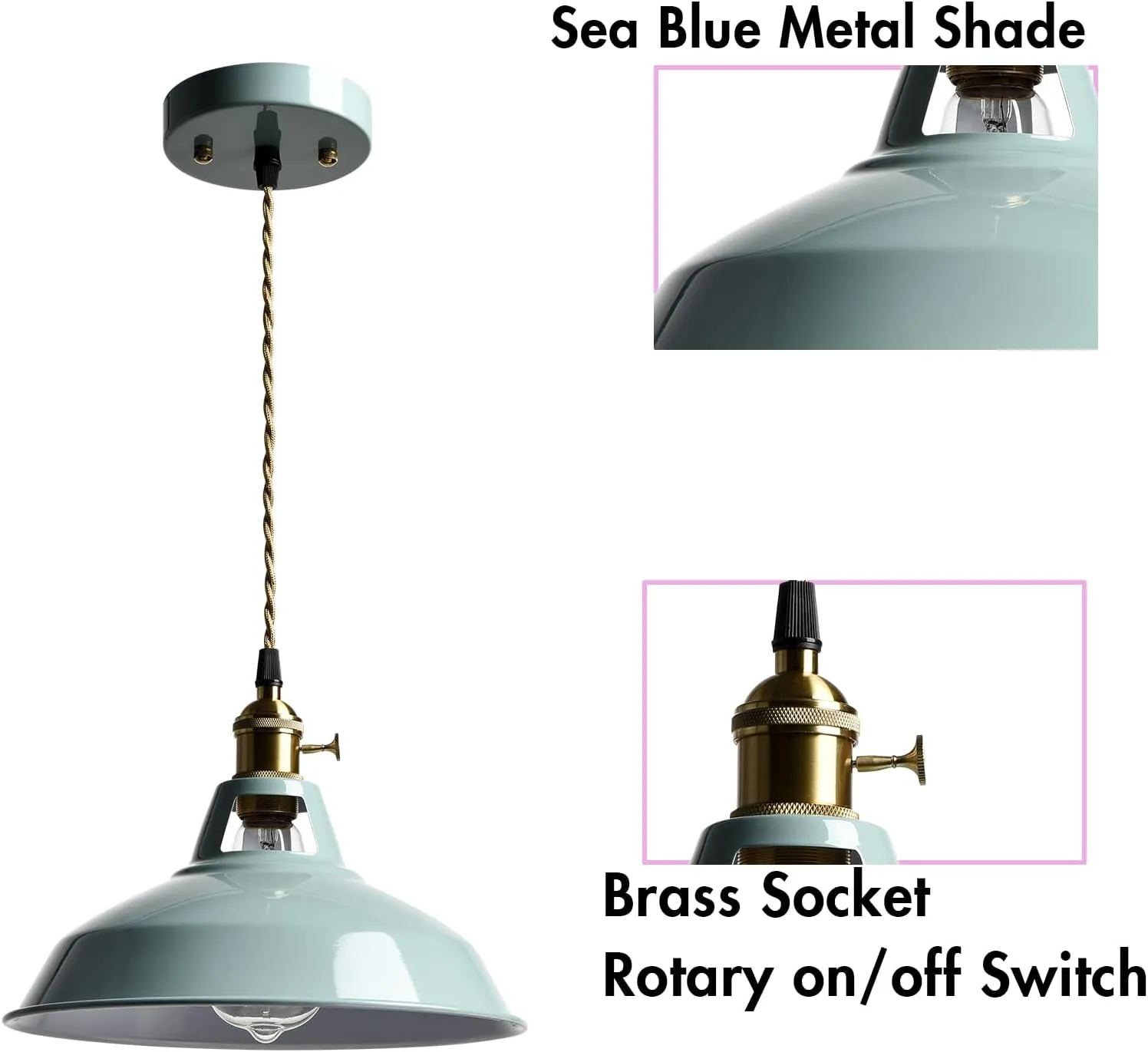 CLAXY Modern Pendant Light Sea Blue Barn Shade Hanging Lights Over Kitchen Island Adjustable Height Pendant with Switch for Bar Loft Bedroom Dining Restaurant