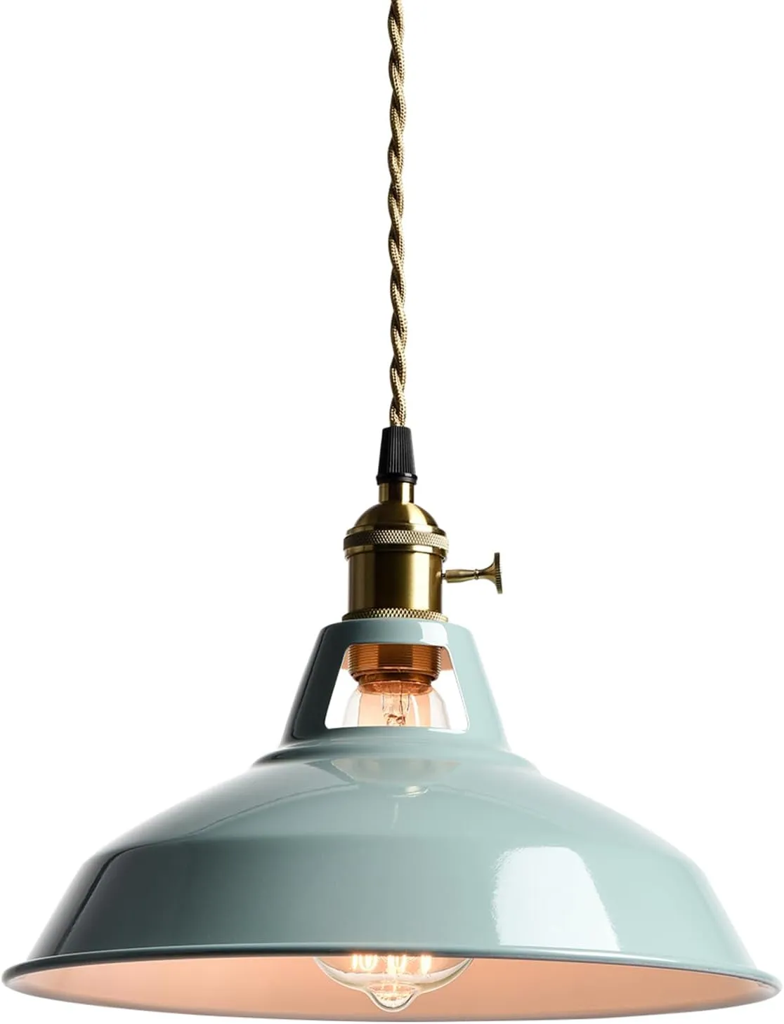 CLAXY Modern Pendant Light Sea Blue Barn Shade Hanging Lights Over Kitchen Island Adjustable Height Pendant with Switch for Bar Loft Bedroom Dining Restaurant