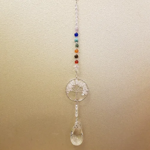 Clear Quartz Throat Chakra Chakra Tree of Life Hanging Prism/Suncatcher (assorted)
