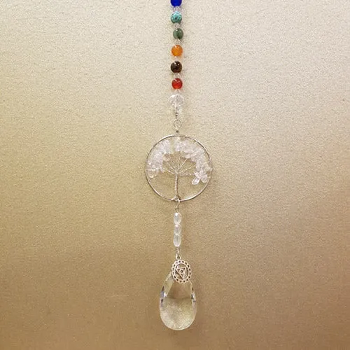 Clear Quartz Throat Chakra Chakra Tree of Life Hanging Prism/Suncatcher (assorted)