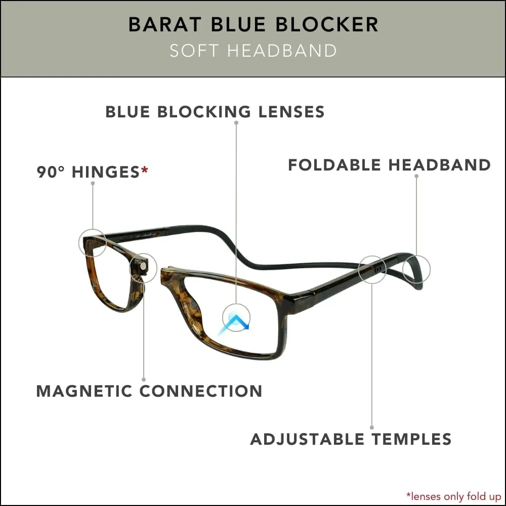 Clic Blue Light Blocking Magnetic Reading Glasses for Men or Women by Slastik, Soft Foldable Band, Computer Readers, Barat