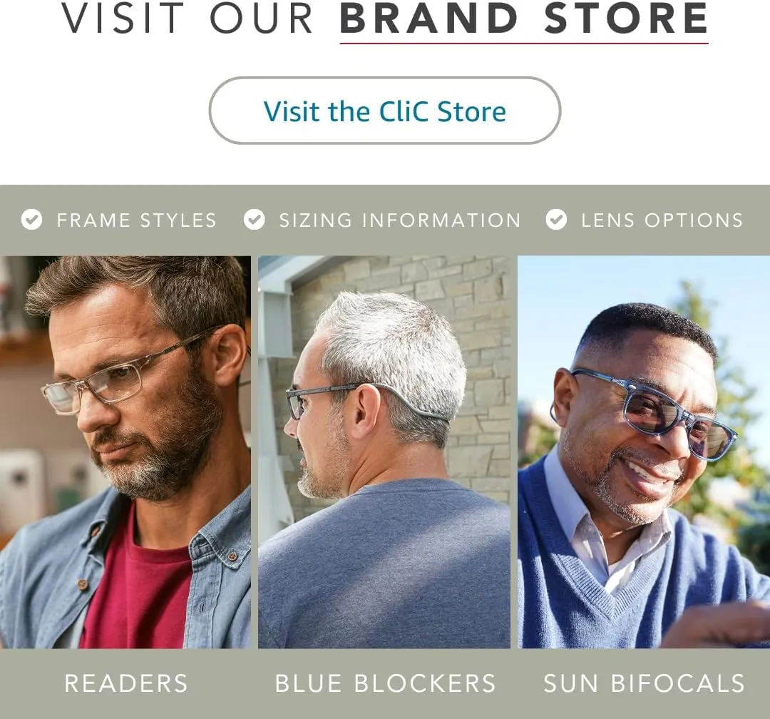 Clic Blue Light Blocking Magnetic Reading Glasses for Men or Women by Slastik, Soft Foldable Band, Computer Readers, Barat