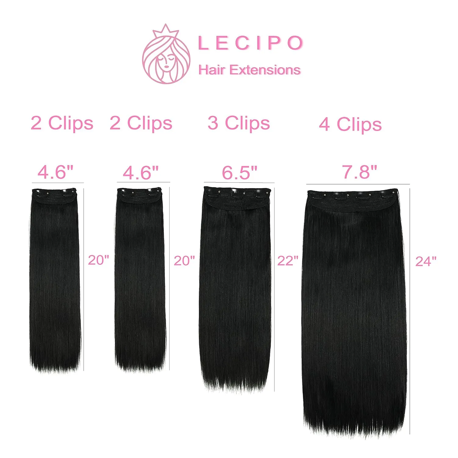 Clip in Hair Extensions Real Human Hair 4 PCS Set 20 inch 22 inch 24 inch Multi Length Black Long Thick Straight Secret Hairpiece for Women Full Head