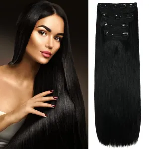 Clip in Hair Extensions Real Human Hair 4 PCS Set 20 inch 22 inch 24 inch Multi Length Black Long Thick Straight Secret Hairpiece for Women Full Head