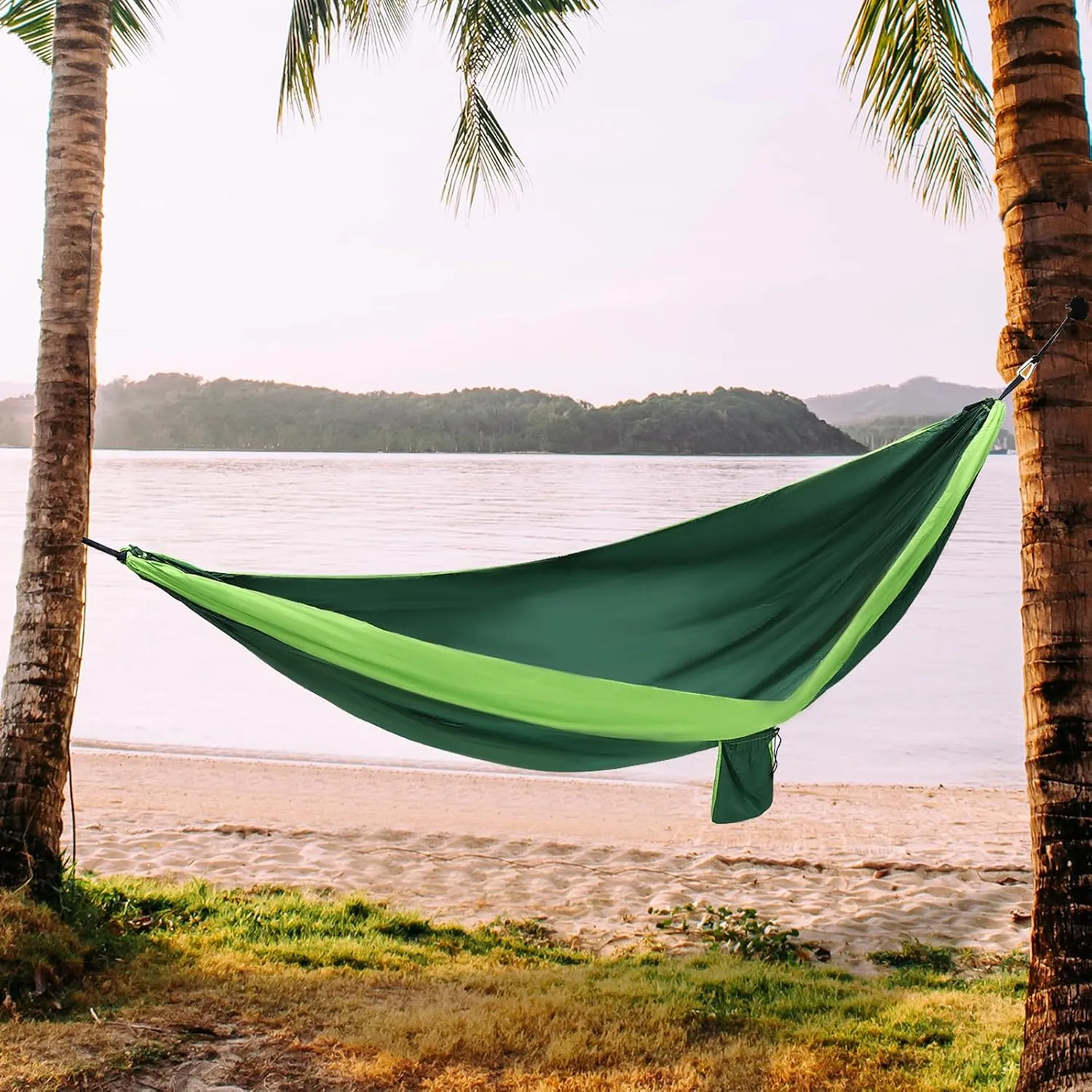 CNCEST Camping Hammock, 106.3 * 55.12in Double & Single Portable Hammock for Backpacking and Travel Hiking Camping, Blackish Green Light Green