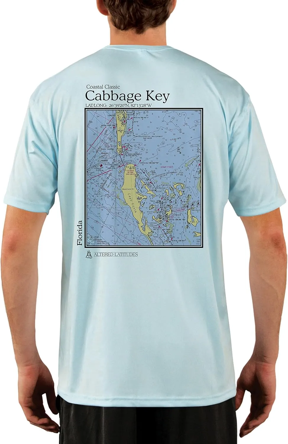 Coastal Classics Cabbage Key Nautical Chart Men's UPF 50  Sun Protection Short Sleeve T-Shirt