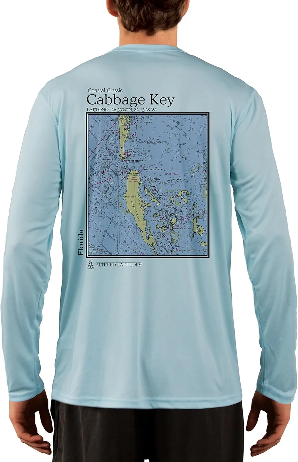Coastal Classics Cabbage Key Nautical Chart Men's UPF 50  UV/Sun Protection Long Sleeve T-Shirt