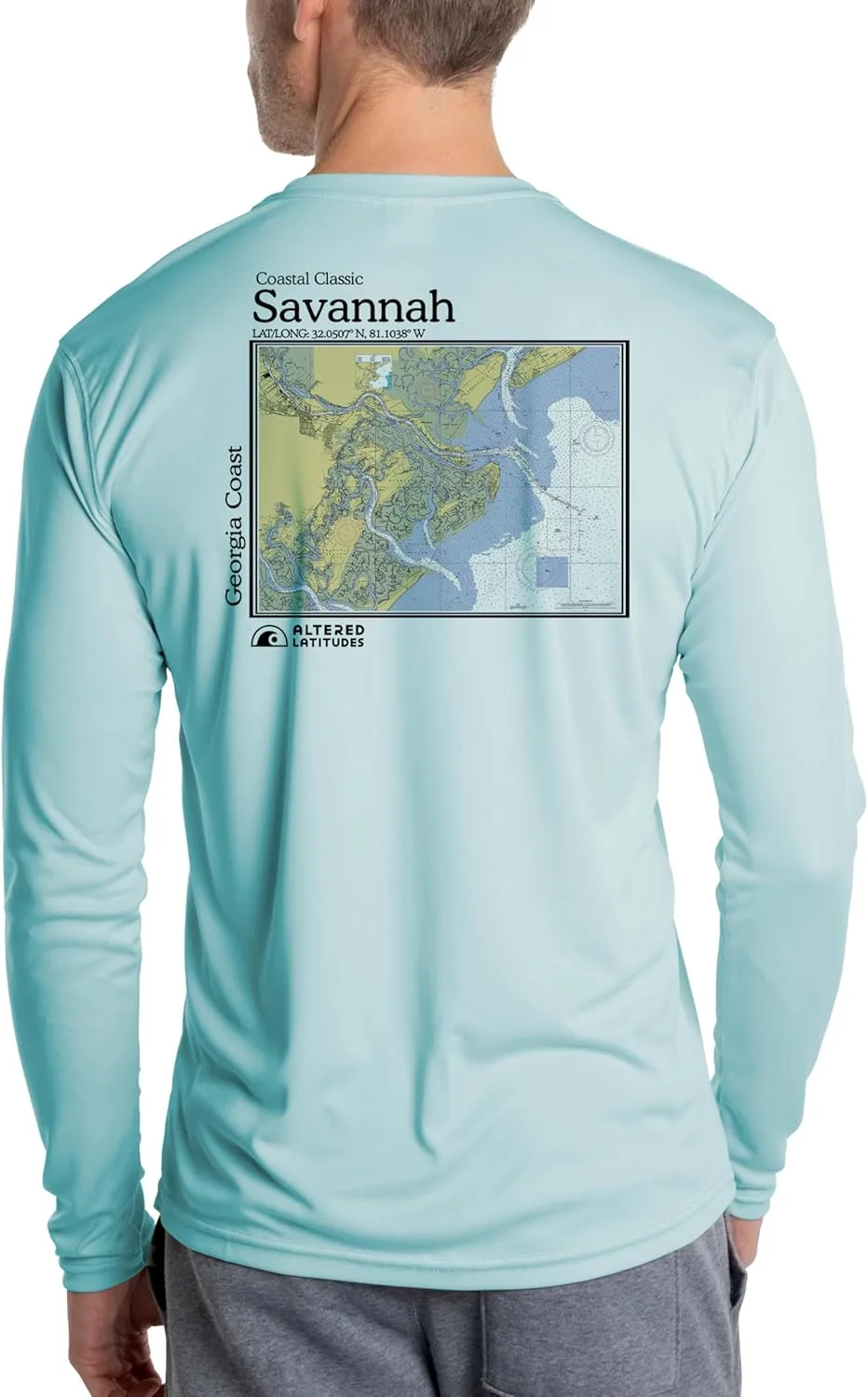 Coastal Classics Savannah Coast Nautical Chart Men's UPF 50  Sun Protection Long Sleeve T-Shirt