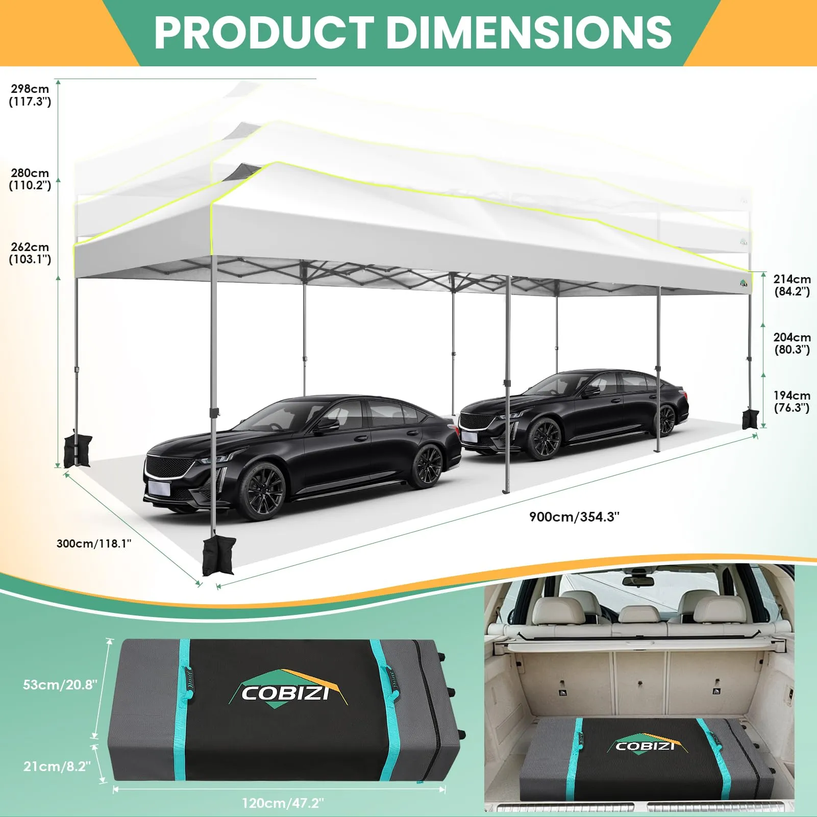 COBIZI 10x30 Pop Up Canopy with 8 Sidewalls, Party Tent for Wedding with 3 Adjustable Height, Outdoor Commercial Canopy Waterproof UPF50  with Air Vent, Wheeled Bag, Sandbags, Stakes, Ropes, White
