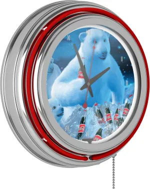 Coca-Cola Neon Clock - Polar Bears with Coke Bottle & Cubs