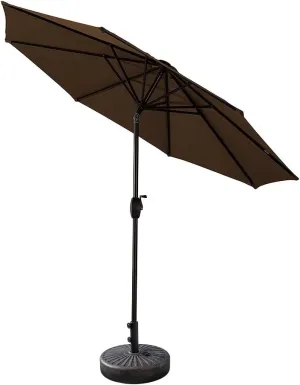 Coffee Outdoor Patio Umbrella Weighted Base Stand Water and Fade-Resistant Weight 55 Lbs. Canopy with Air Ventilation | All Season Easy Crank Open with Tilt Adjustment Octagonal Shape Solid Pattern