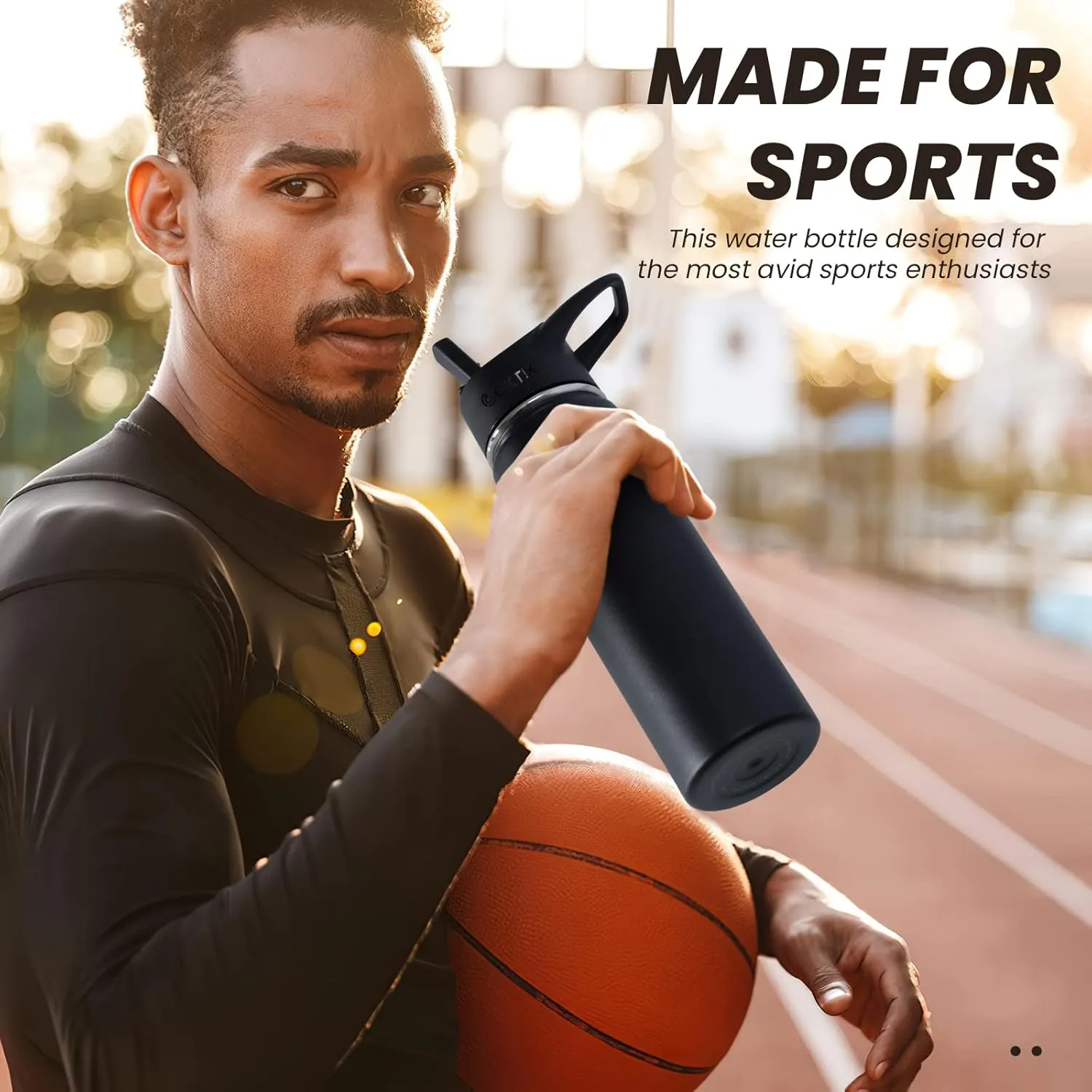 COKTIK Insulated Stainless Steel Water Bottle With Straw Lid, 22 oz Wide Mouth Double Wall Vacuum Insulated Water Bottle Leakproof Lightweight for Hiking, Biking, Running(Black)