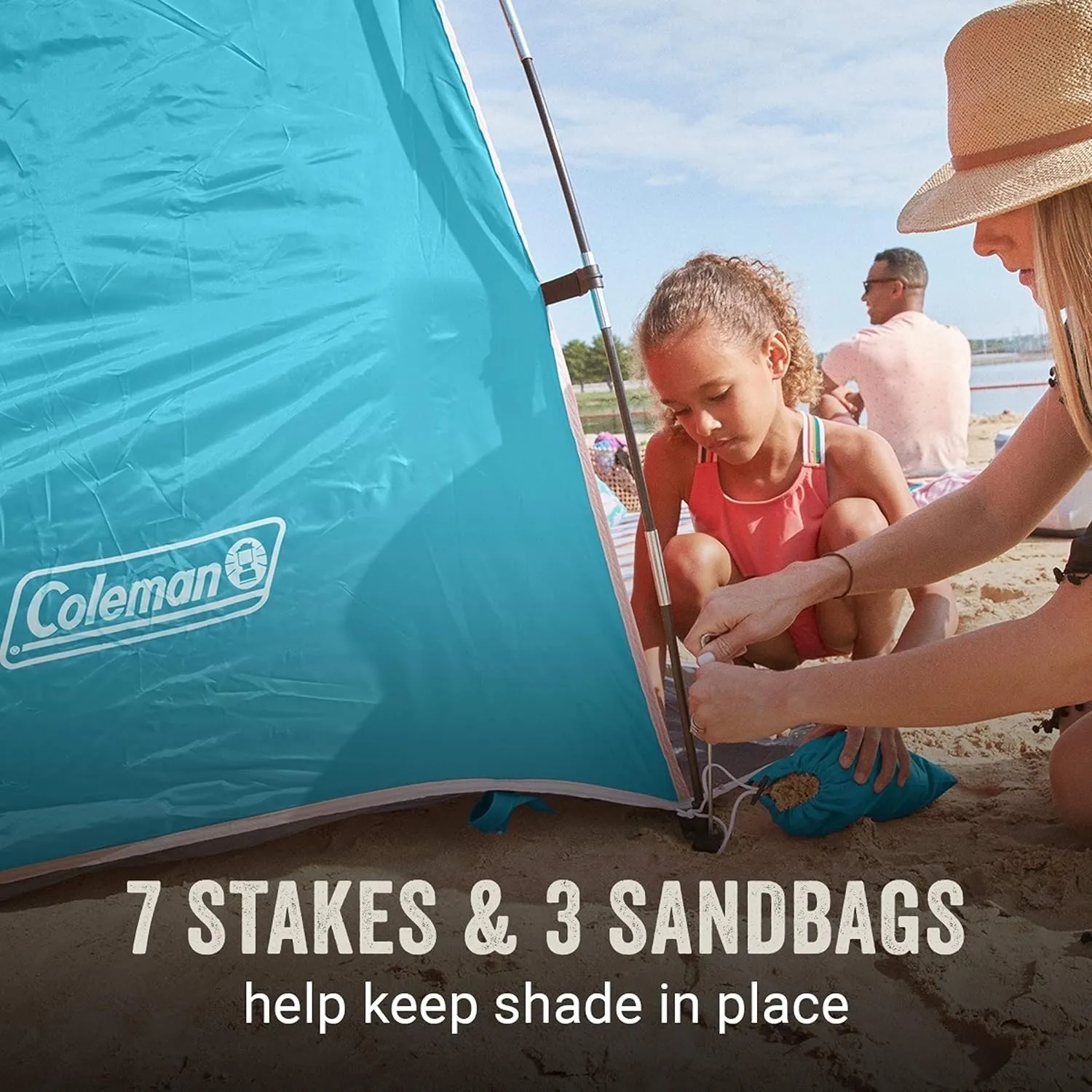 Coleman Skyshade Large Portable Sun Shelter, Easy Setup with Pre-Attached Poles, Beach Canopy Provides Cover from Sand & Sun