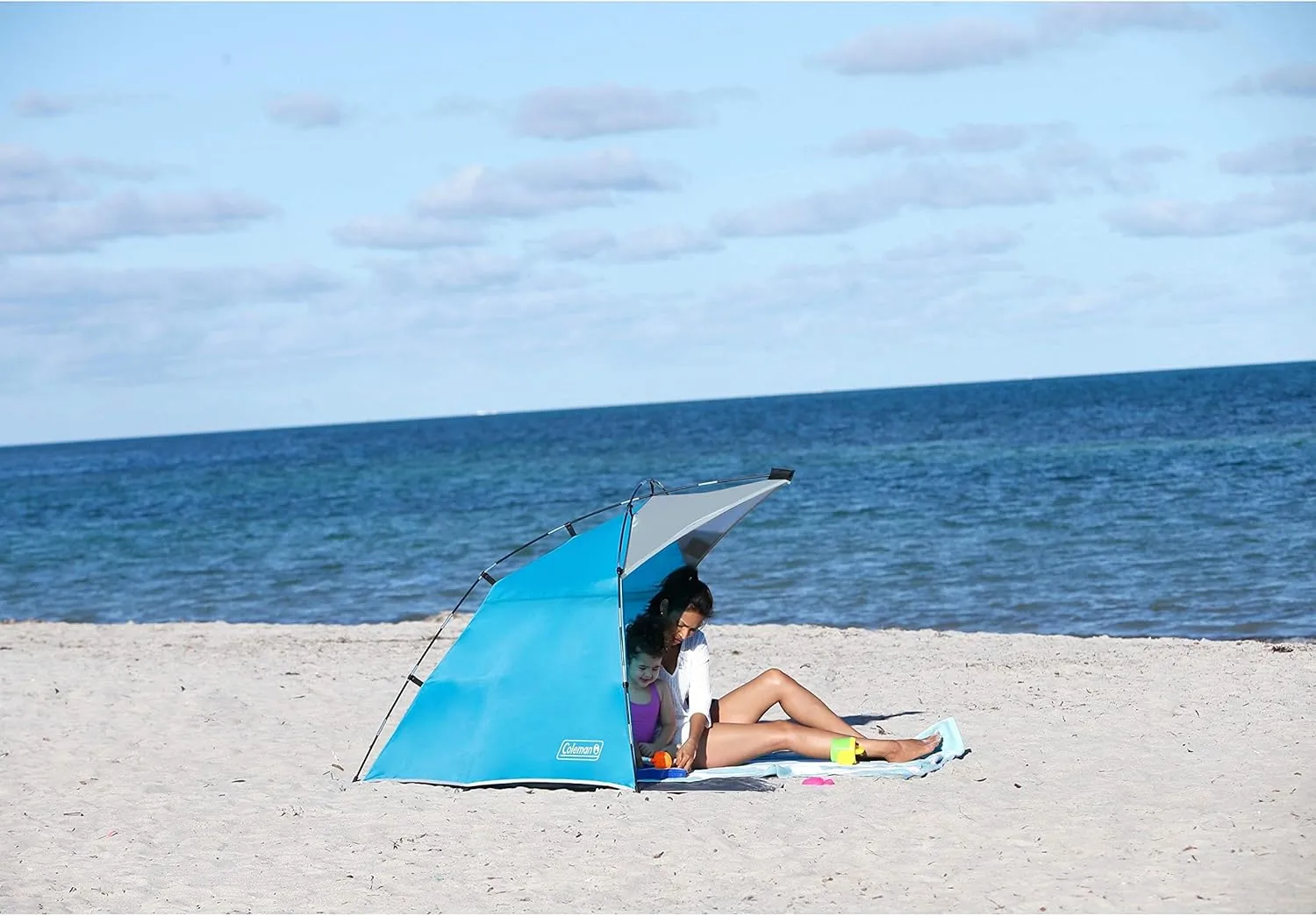 Coleman Skyshade Large Portable Sun Shelter, Easy Setup with Pre-Attached Poles, Beach Canopy Provides Cover from Sand & Sun