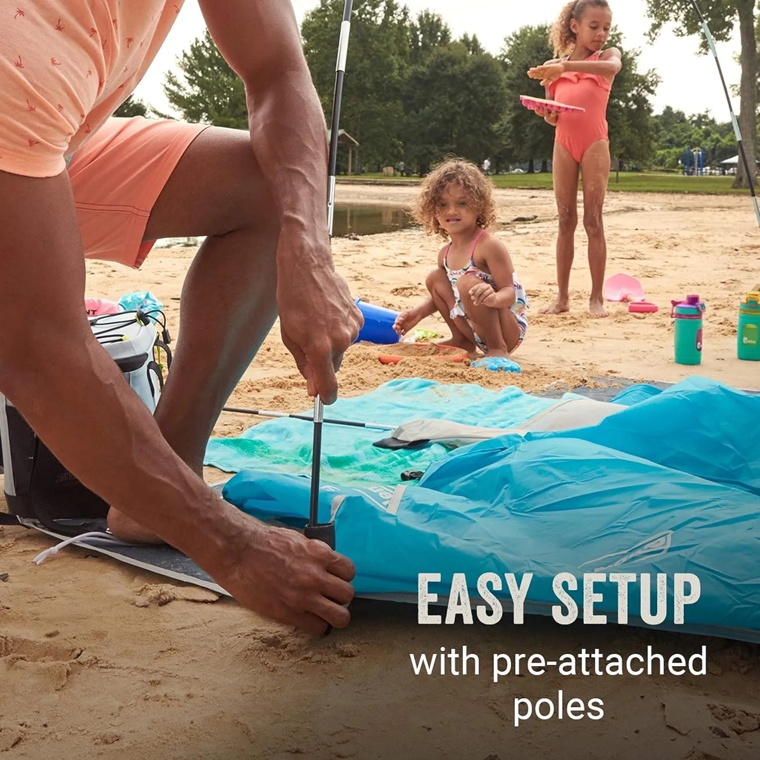 Coleman Skyshade Large Portable Sun Shelter, Easy Setup with Pre-Attached Poles, Beach Canopy Provides Cover from Sand & Sun