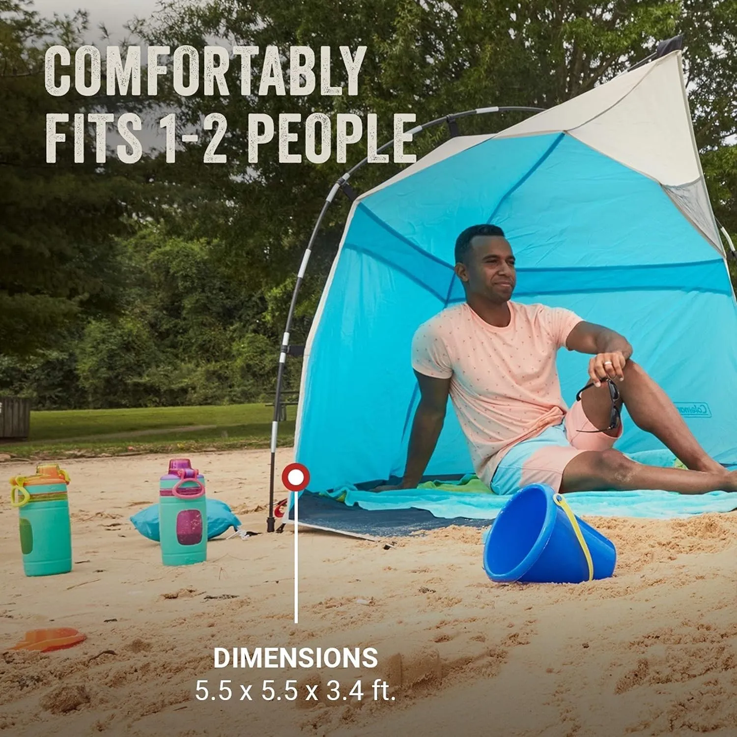 Coleman Skyshade Large Portable Sun Shelter, Easy Setup with Pre-Attached Poles, Beach Canopy Provides Cover from Sand & Sun