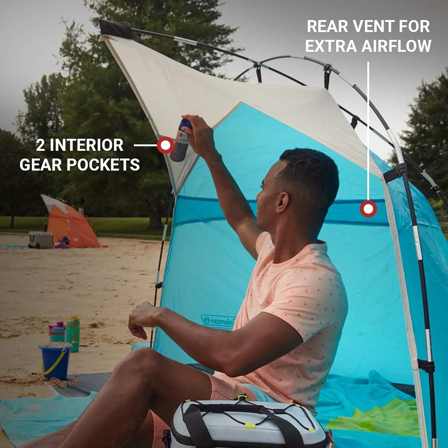 Coleman Skyshade Large Portable Sun Shelter, Easy Setup with Pre-Attached Poles, Beach Canopy Provides Cover from Sand & Sun